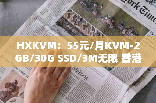 HXKVM：55元/月KVM-2GB/30G SSD/3M无限 香港——性价比超高的香港KVM云服务器