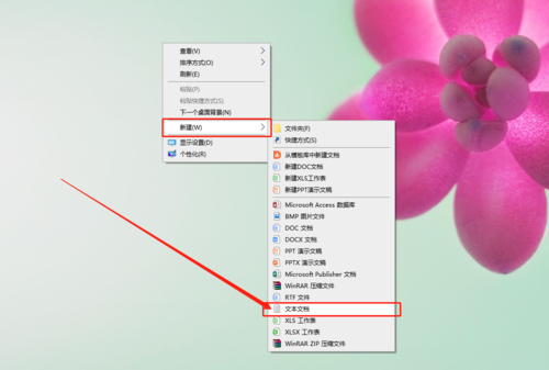 1、右键点击桌面空白处，选择“新建”->“文本文档”。