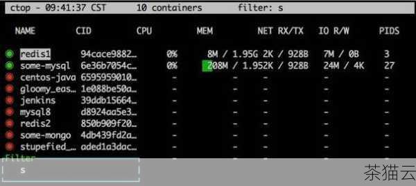 还有docker stats 命令，它能够实时地显示容器的资源使用情况，如 CPU 使用率、内存使用量、网络 I/O 等，这对于监控容器的性能和资源消耗非常有用，可以帮助您及时发现可能存在的性能瓶颈或者资源浪费问题。